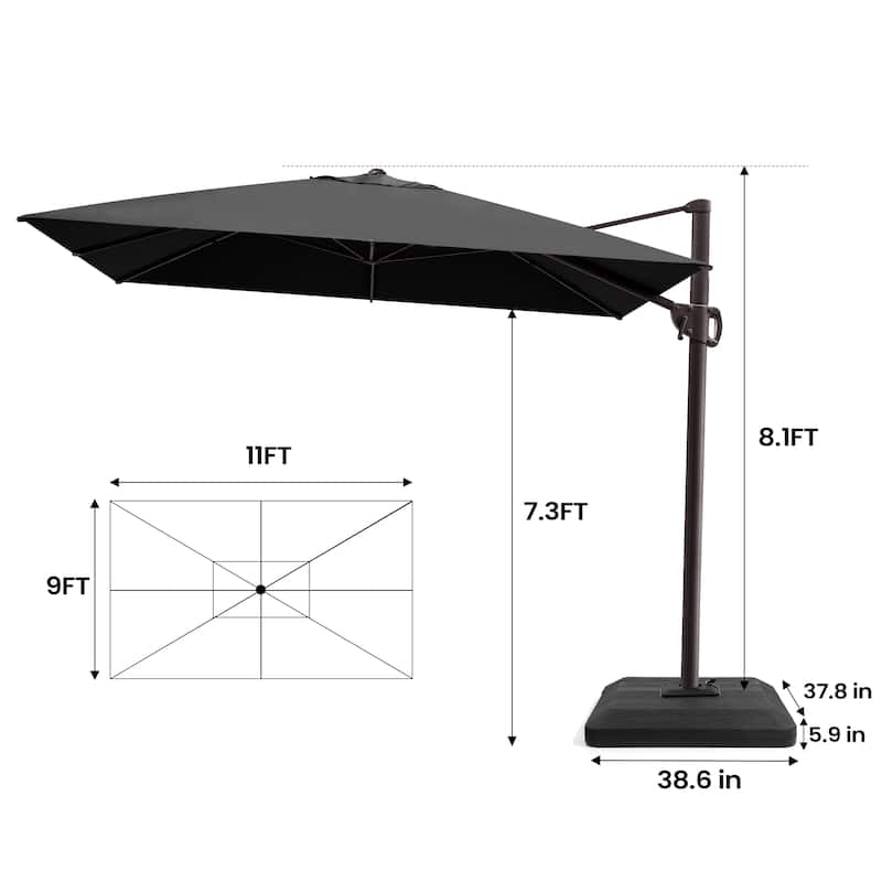 Pellebant 9 FT x 11 FT Outdoor Cantilever-Offset Umbrella with Premium Base Stand