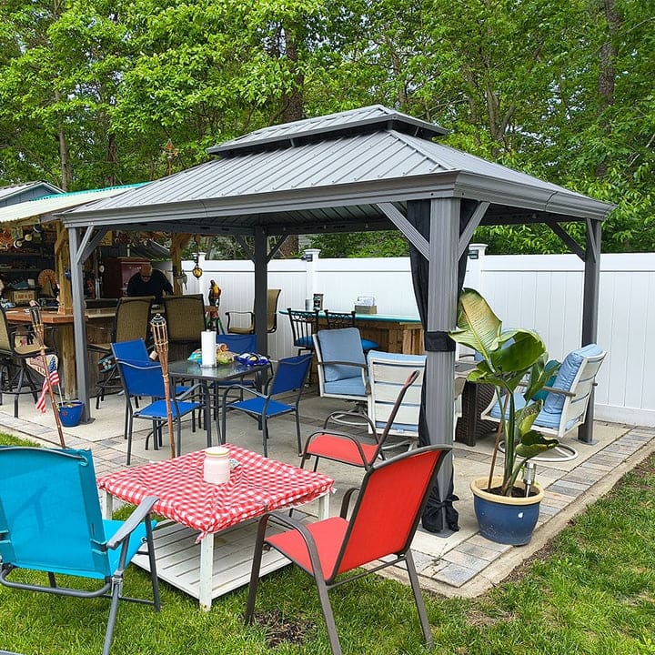 PURPLE LEAF Patio Gazebo for Light Grey Backyard Hardtop Galvanized Steel Frame with Upgrade Curtain