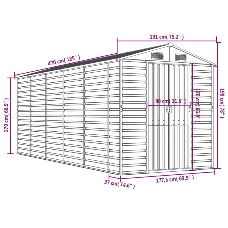 vidaXL Garden Shed Metal Outdoor Storage Shed Anthracite Galvanized Steel