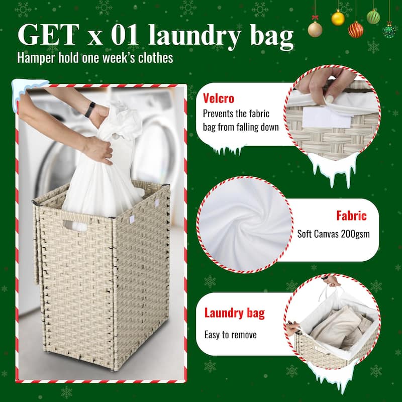 Laundry Hamper with Lid, 100L Wicker Laundry Baskets with 2 Removable Liner Bags - 18"Lx13.5"W x24"H
