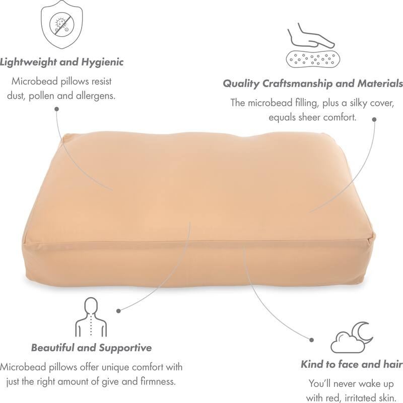 Premium Microbead Pillow, Anti-Aging, Silk like Cover, Barely Beige