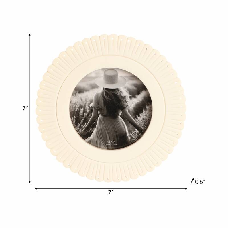 Ivory 4x4 in. Round Solid Etched Petal Resin Photo Frame