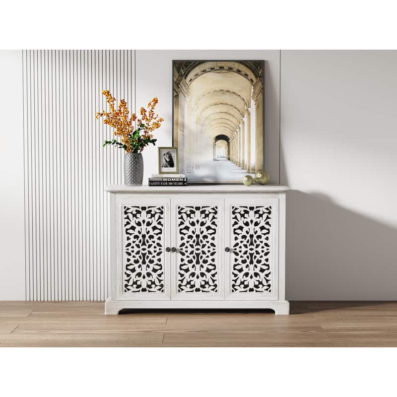 Sideboard Buffet Cabinet with 3 Carving Doors, Storage Cabinet with Shelves, Accent Cabinet with Solid Wood Legs