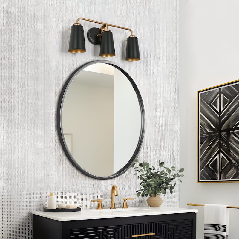 Modern 3-Light Black Gold Bathroom Vanity Lights Linear Metal Wall Sconces - 22.5'' L x 4'' W x 9'' H