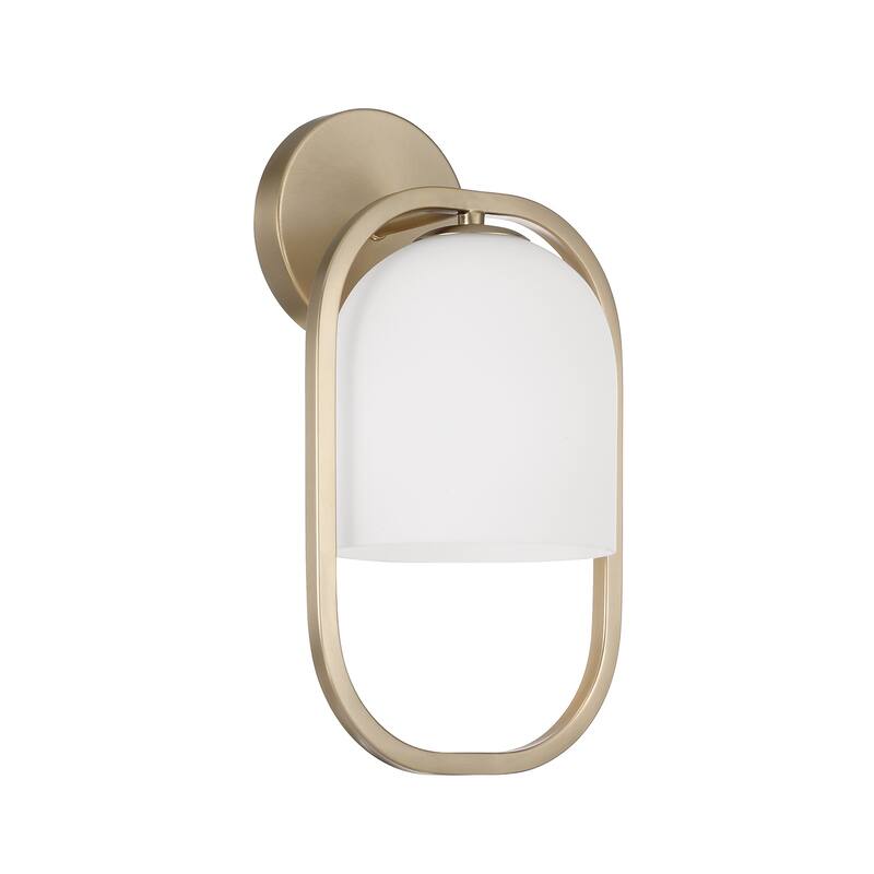 7.5" W X 14" H 1-Light Capsule Sconce with Soft White Glass - 7.75"W x 14"H x 7"E - Matte Brass