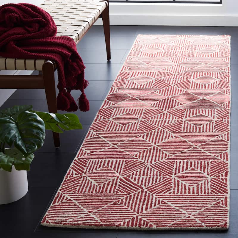 SAFAVIEH Handmade Abstract Harmanna Modern Wool Rug - 2'3" x 8' Runner - Red/Ivory