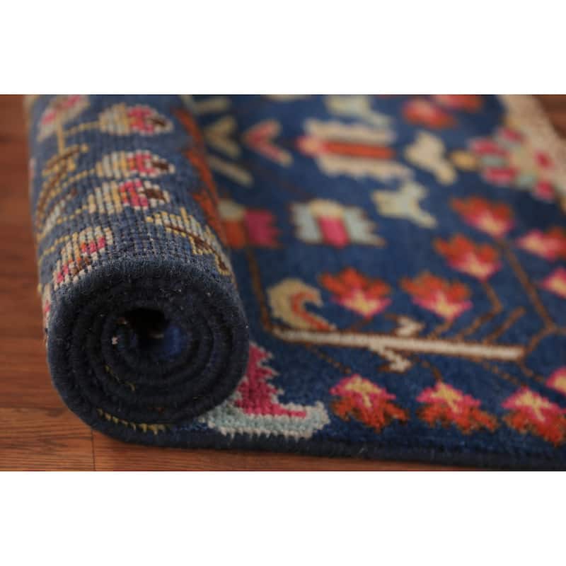 All-Over Blue Oushak Indian Foyer Rug Hand-Knotted Wool Carpet - 3'1"x 5'0"