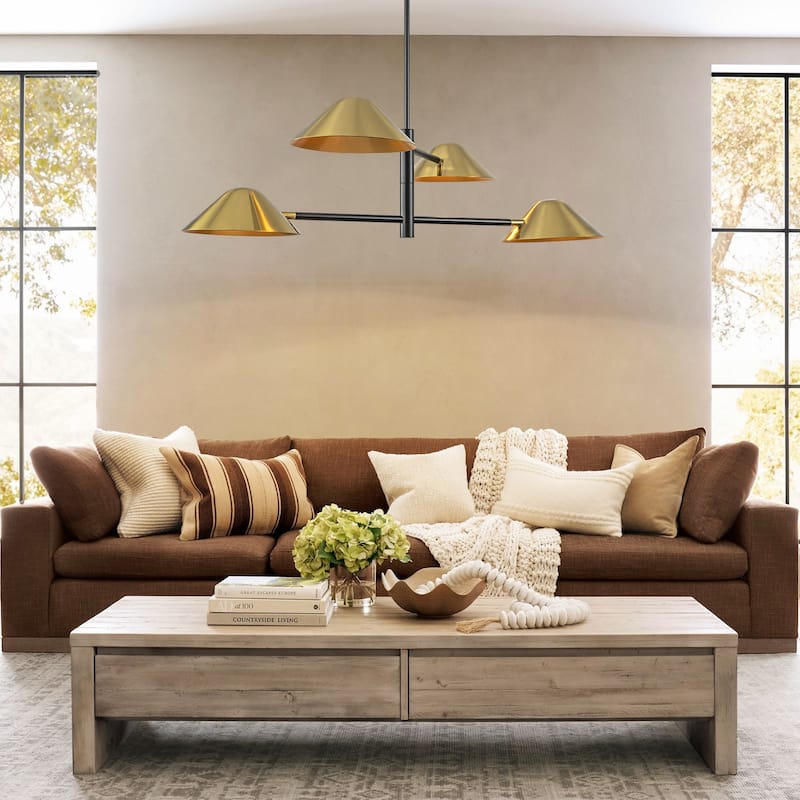 4-Light Modern Industrial Linear Sputnik Gold Chandelier for Dining Room/Living Room