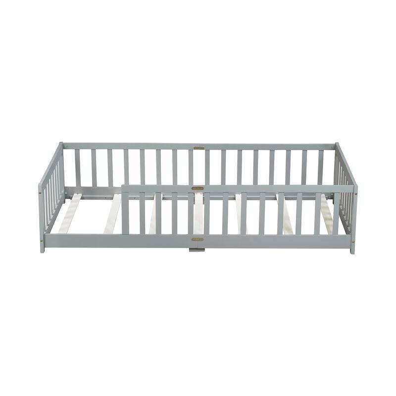 Twin Floor Platform Bed with Fence without Door