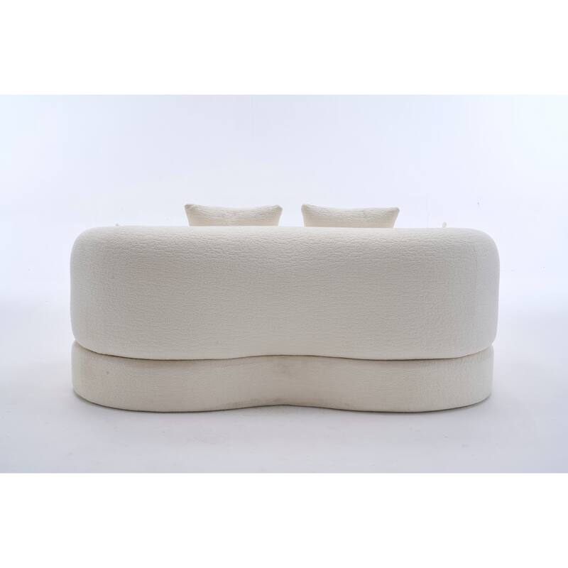 Modern 2-in-1 2-Seater Sofa Foldable Sofa Bed with 4 Pillows, Woodgrain Chenille Fabric, for Living Room