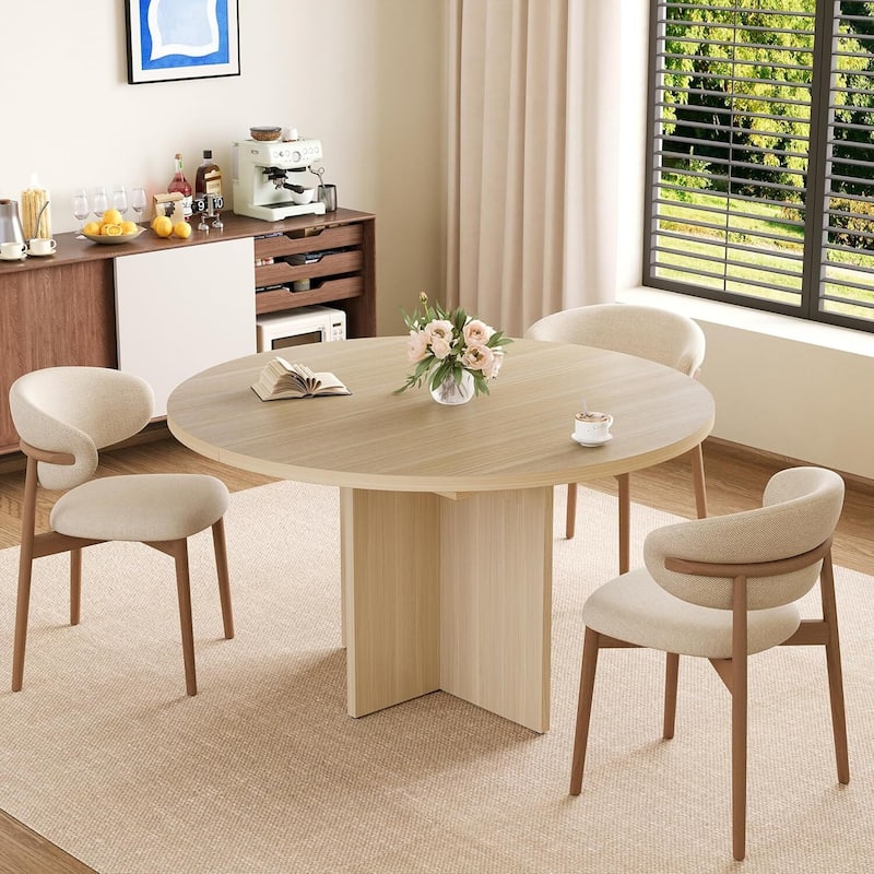 Extendable Round Kitchen Dining Table for Dining Room, Kitchen, Living Room
