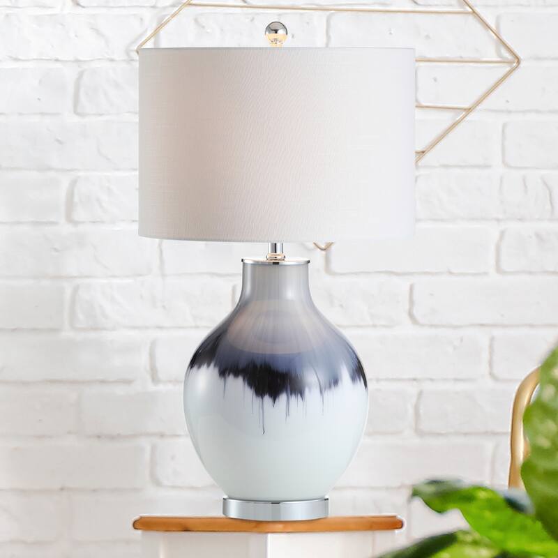 Sasha 27" Glass/Metal LED Table Lamp, Blue/White by JONATHAN Y