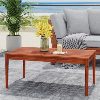 Rustic Acacia Wood Coffee Table - Weather-Resistant Mahogany Finish for Patio & Garden
