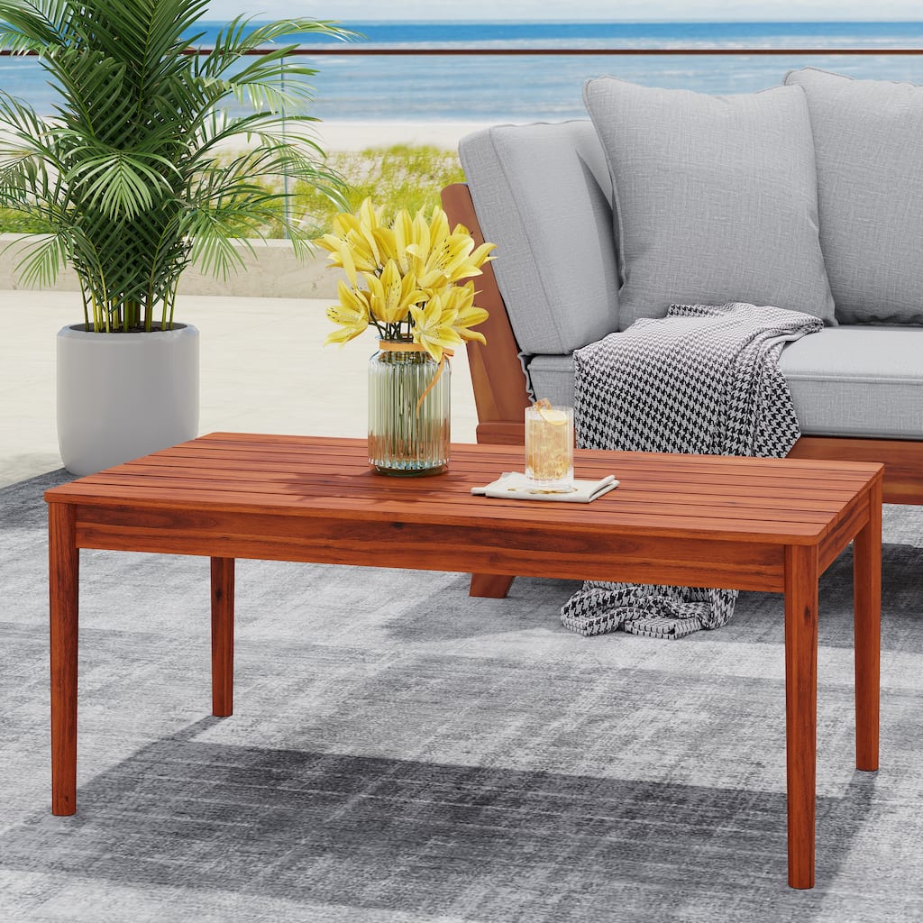Rustic Acacia Wood Coffee Table - Weather-Resistant Mahogany Finish for Patio & Garden