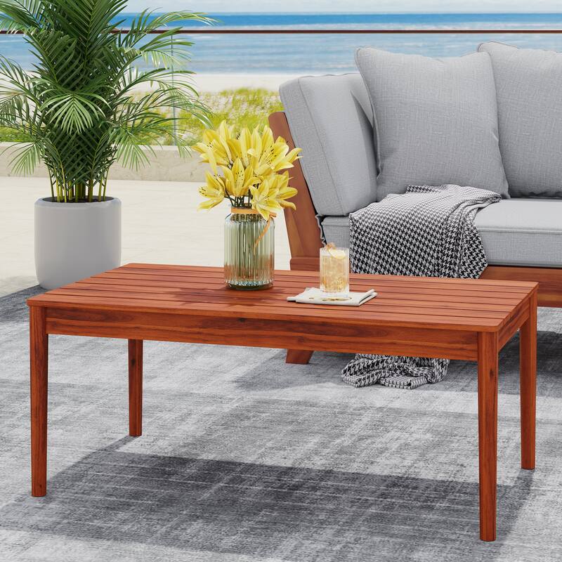 Roomfitters Outdoor Wood Coffee Table with Slatted Top and Modern Clean Lines, Durable Acacia Patio Centerpiece, Mahogany - Mahogany