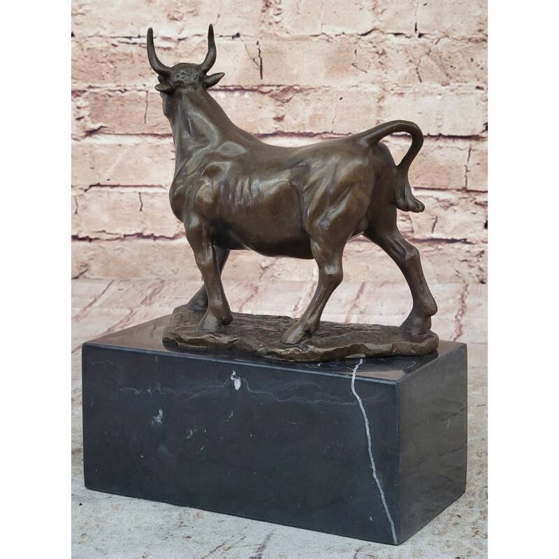 Male Bull Signed Milo Bookend Book End Bronze Sculpture Marble Base Statue Decor