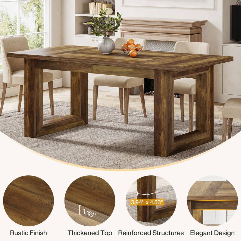 Farmhouse Dining Table for 4-6 People, 63-Inch Wood Kitchen Table