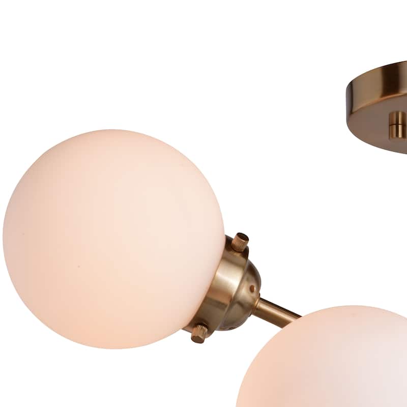 Orbit Brass Industrial Sputnik Semi Flush Mount Ceiling Light White Glass