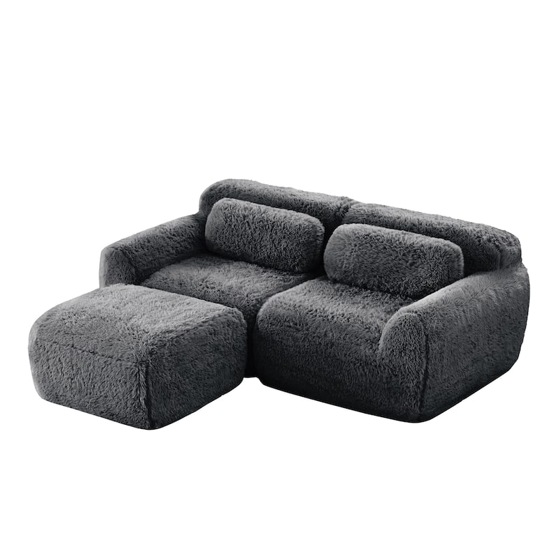80" Boneless Couch L-Shaped Sofa for Living Room, Cloud Couch with Ottoman, Sectional Deep Seat Couches with Throw Pillows