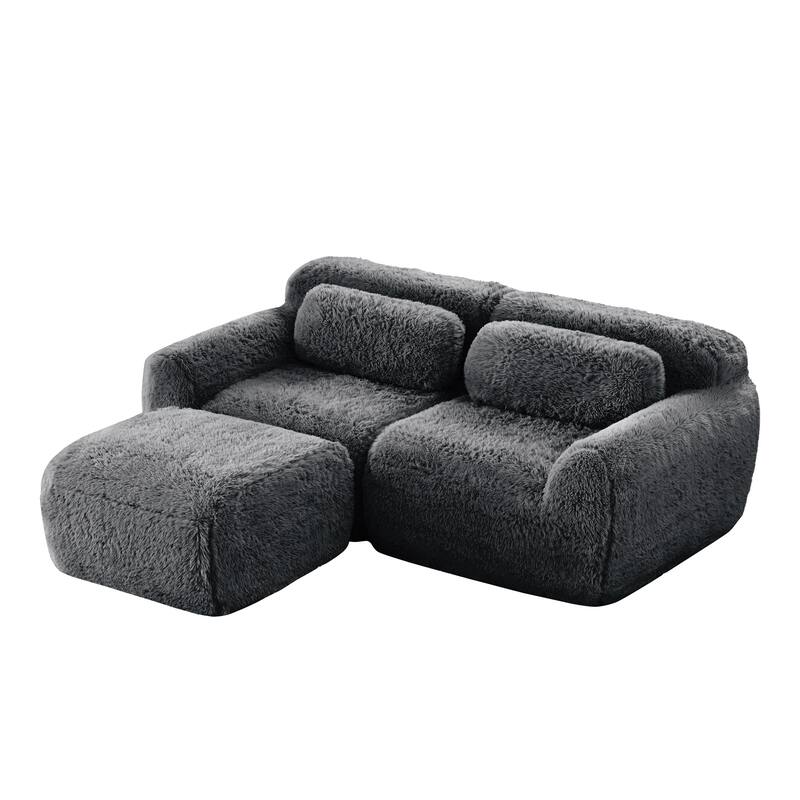 Anmytek L-Shaped Sectional Sofa with Chaise Plush Fabric 32D High Density Sponge No Assembly Ergonomic Anti-Slip Bed Sofa