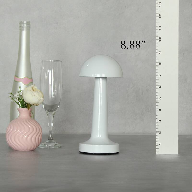 8.88" Touch-Control Mushroom LED Lamp Cordless Rechargeable Table Light with Adjustable Brightness - 4”L x 4”W x 8.88”H