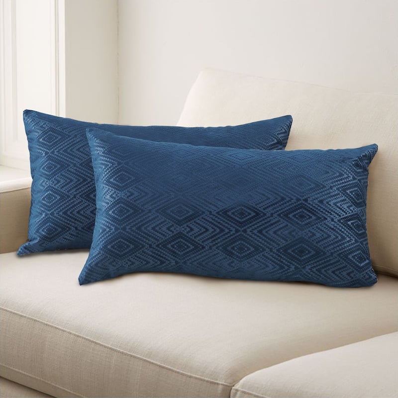 Tonopah Ikat Velvet Throw Pillow Cover Set, NO INSERT - 14" x 26" - Blue