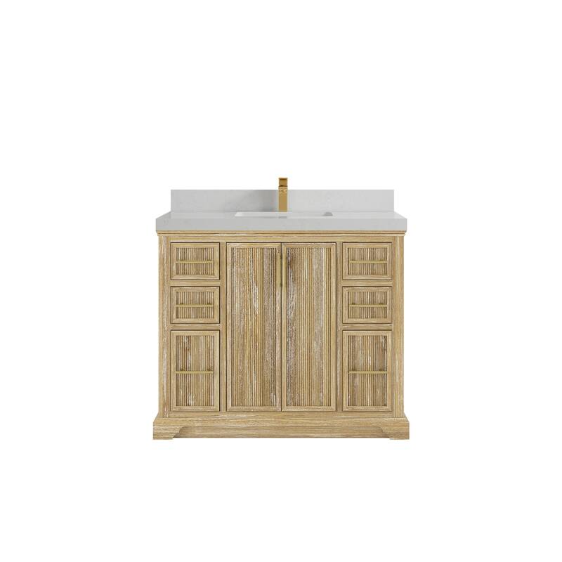 Willow Collections 42 x 22 Alys Solid Teak Wood Single Sink Bathroom Vanity with Quartz or Marble Countertop - 2"Carrara Quartz - Whitewashed