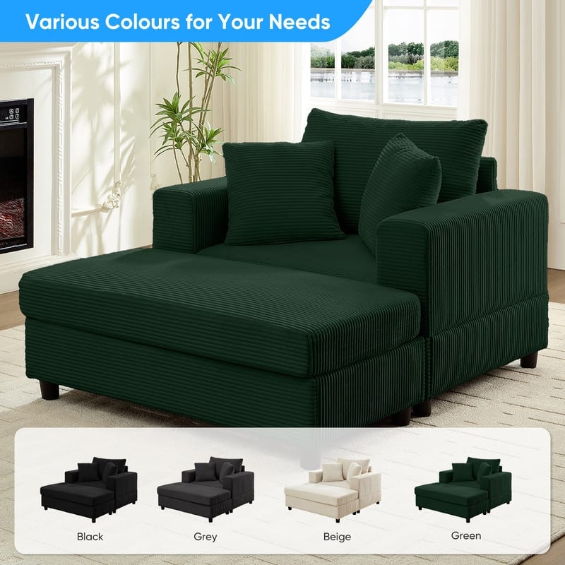 Mixoy Corduroy Chaise Lounge Deep Seat Sleeper Sofa Chair with Storage Ottoman,Upholstered 1-Seater/Loveseat Sofa Couch