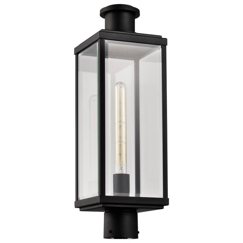 Luca Outdoor Post Lantern Sand Black Finish Clear Beveled Glass