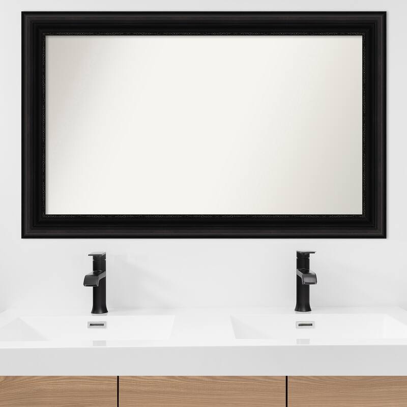 Parlor Black Framed Non-Beveled Custom Wall Mirror, Bathroom Vanity Mirror