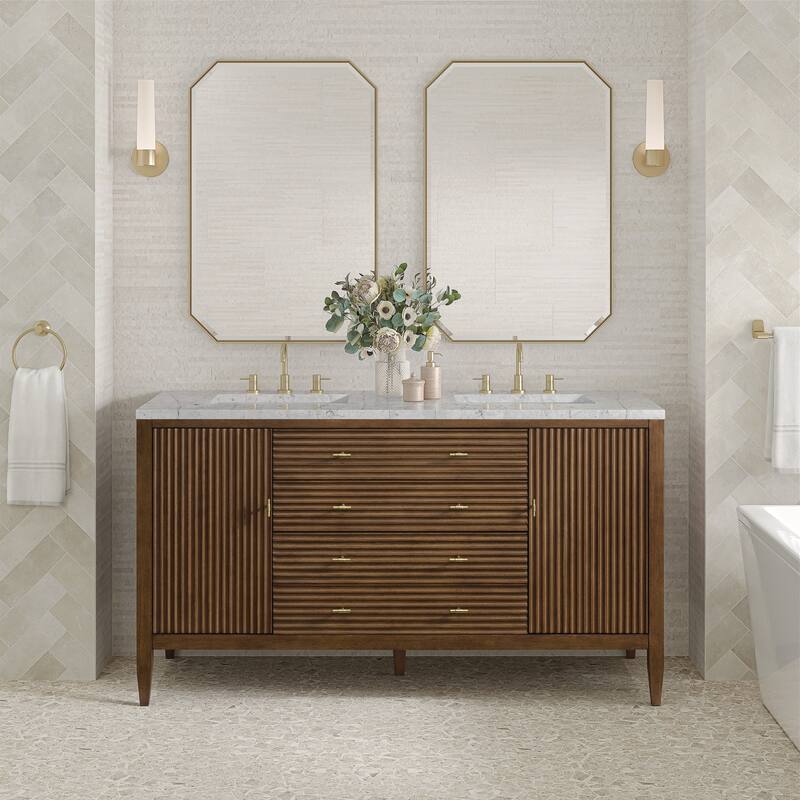 James Martin Vanities Myrrin 60" Double Vanity, Mid Century Walnut