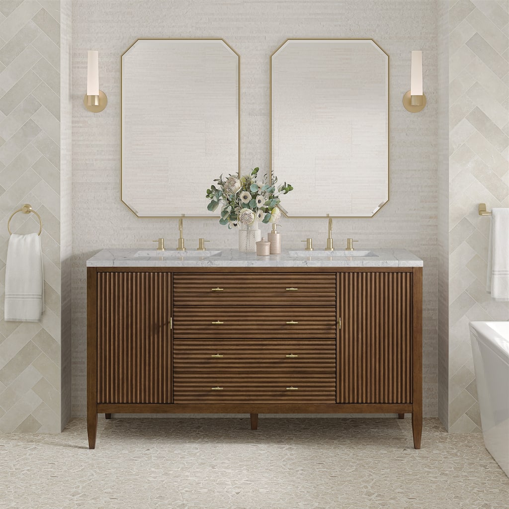 James Martin Vanities Myrrin 60" Double Vanity, Mid Century Walnut