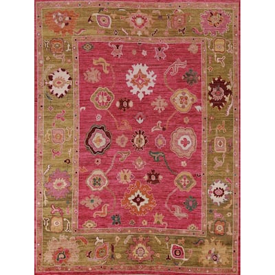 Hand Knotted Oriental 100% Wool Carpet Transitional All-Over Pink Oushak Area Rug - 9' 8'' X 8' 0''
