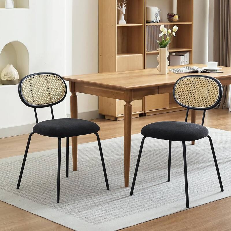 Set of 2 Modern Upholstered Kitchen Metal Dining Chairs for Dining Room - Black