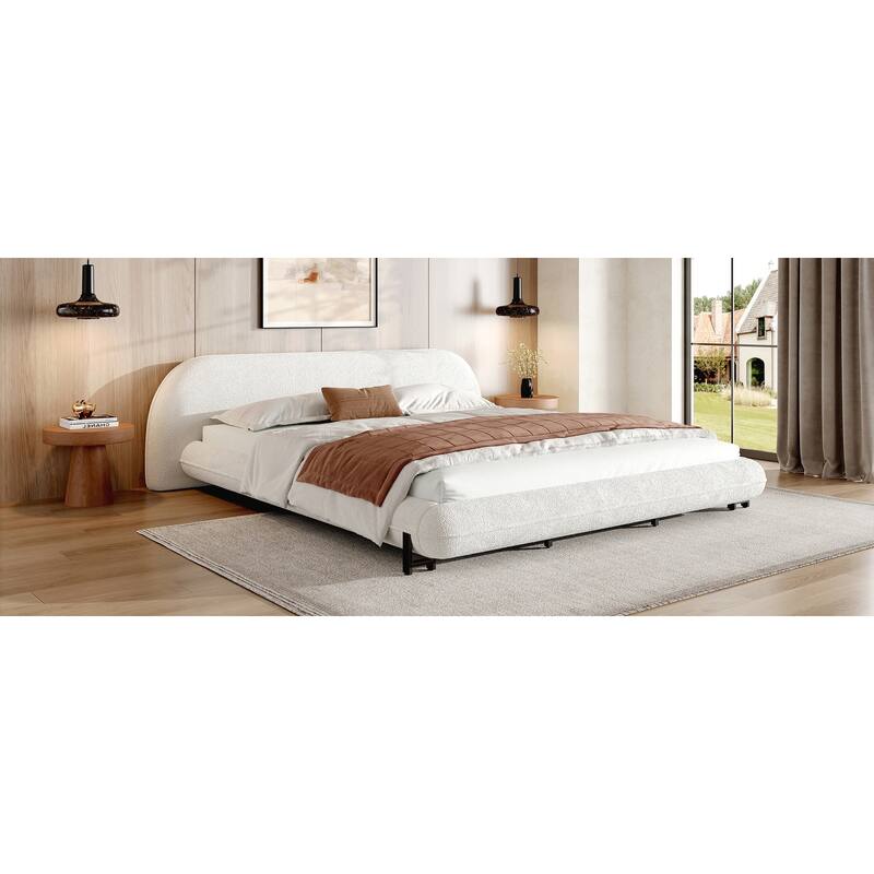 Upholstered Platform Bed with Curve-Shaped Design