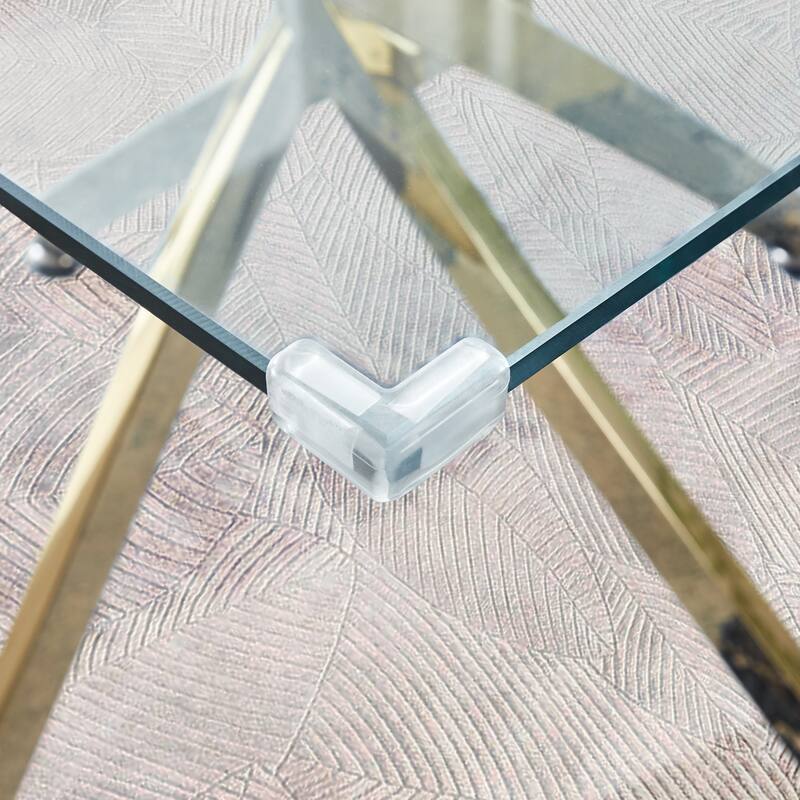 Tempered Glass Square Dining Table - Gold