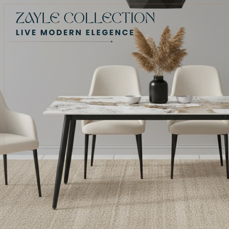 Zayle Series Modern Rectangular Dining Table 55"-71" with Glass or Sintered Stone Top and Powder-Coated Steel Base