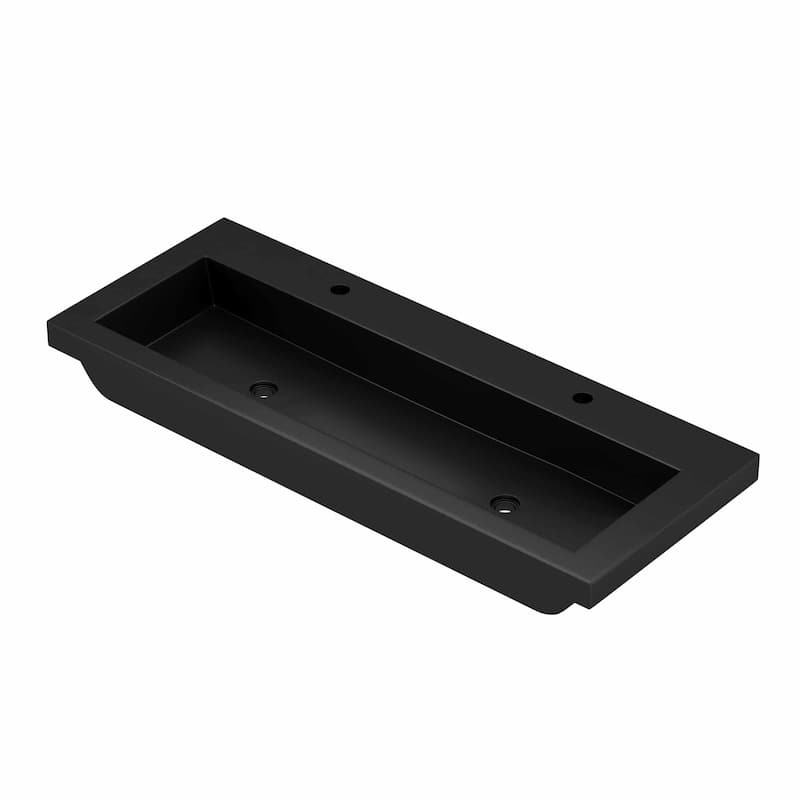 Trough 48-inch NativeStone Drop-in Double Bathroom Sink - 48" x 19" x 5" - Charcoal - Two Faucet Holes