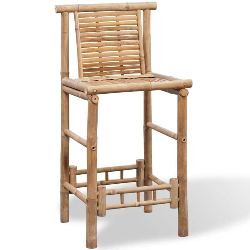 vidaXL Bamboo Bar Stools with Backs Set of 2, Brown - 20.9" x 17.7" x 40.2"