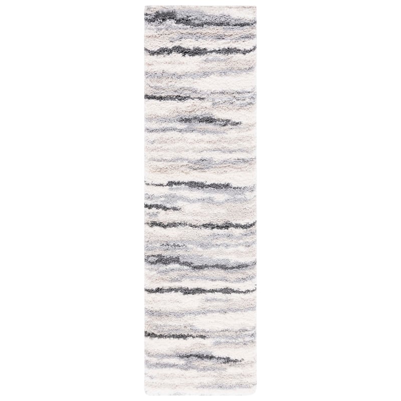 SAFAVIEH Fontana Shag Rute Modern 2-inch Thick Rug - 2'3" x 8' Runner - Ivory/Grey