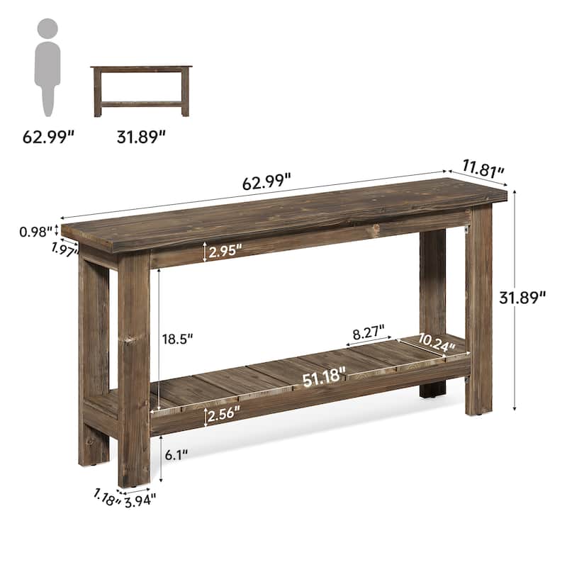 Industrial Farmhouse Solid Wood Console Entryway Table with Storage