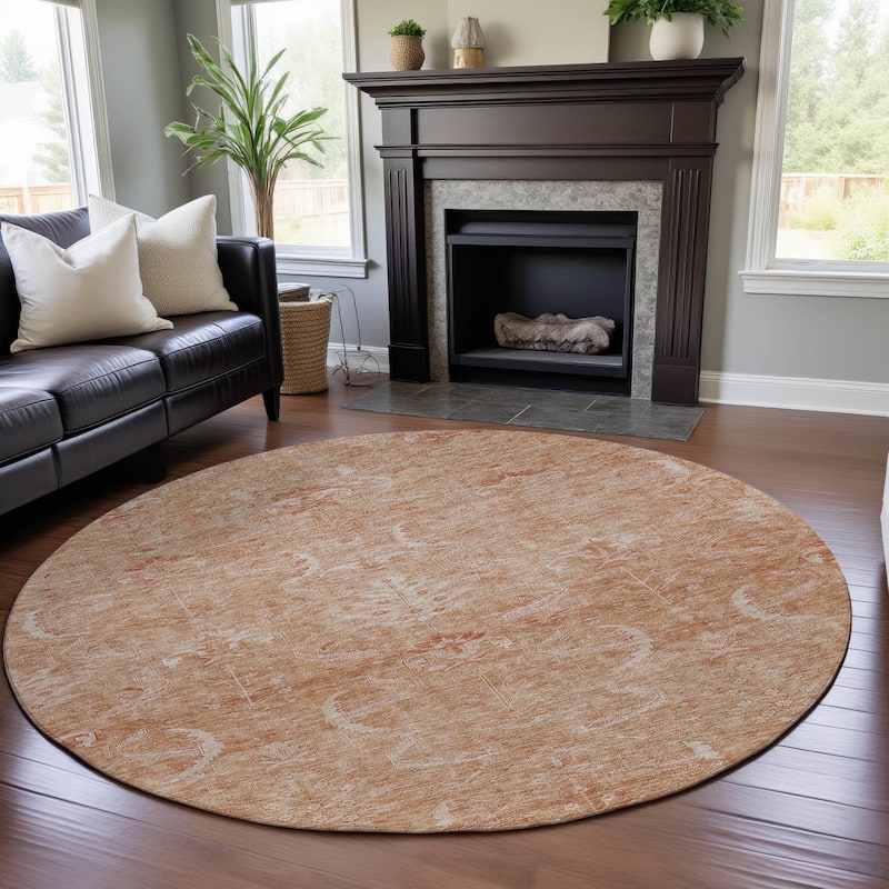 Premium Washable Super Soft Vintage Traditional Mayfield Rug - Salmon - 8' x 8'