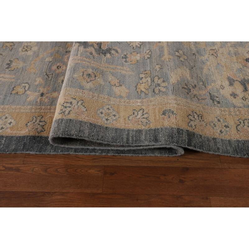 Vegetable Dye Floral Oushak Turkish Large Rug Handmade Wool Carpet - 11'11"x 14'7"