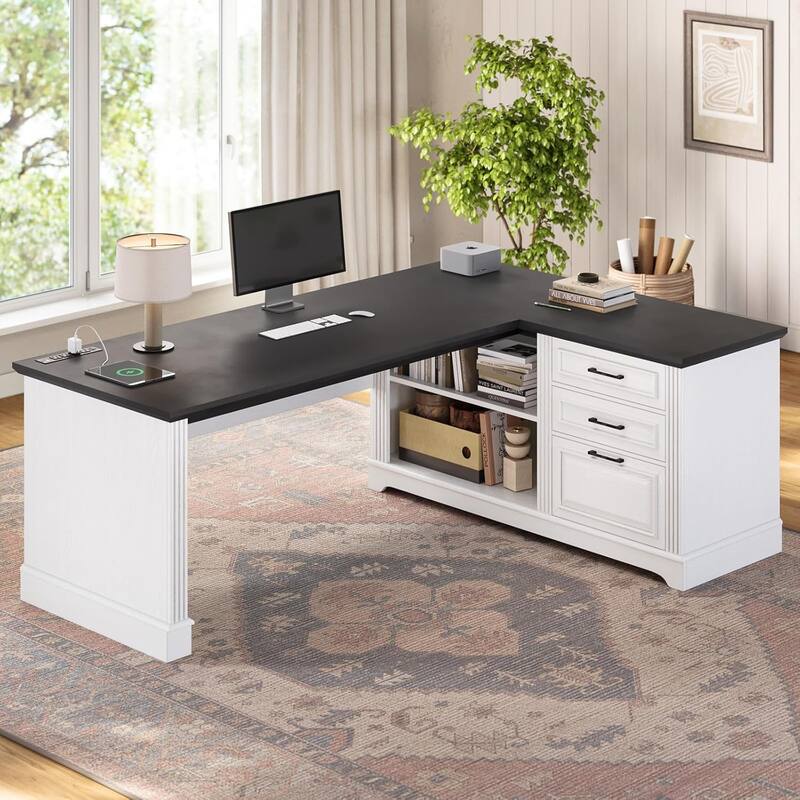 Executive L Shaped Desk Office Desk Drawers Storage Drawers Cabinet