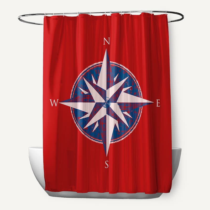 71 x 74-inch Compass Geometric Print Shower Curtain - Red