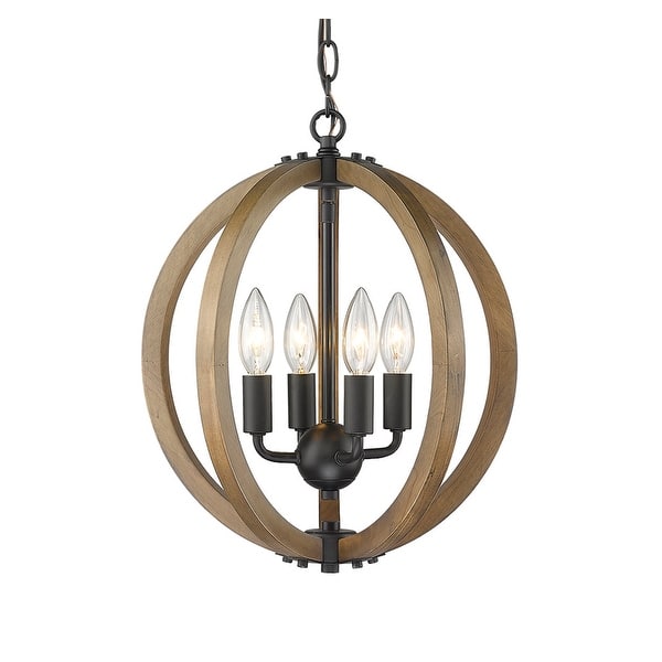 slide 2 of 4, Modern Rustic Wooden 4 Light Mini Circle Orb Pendant