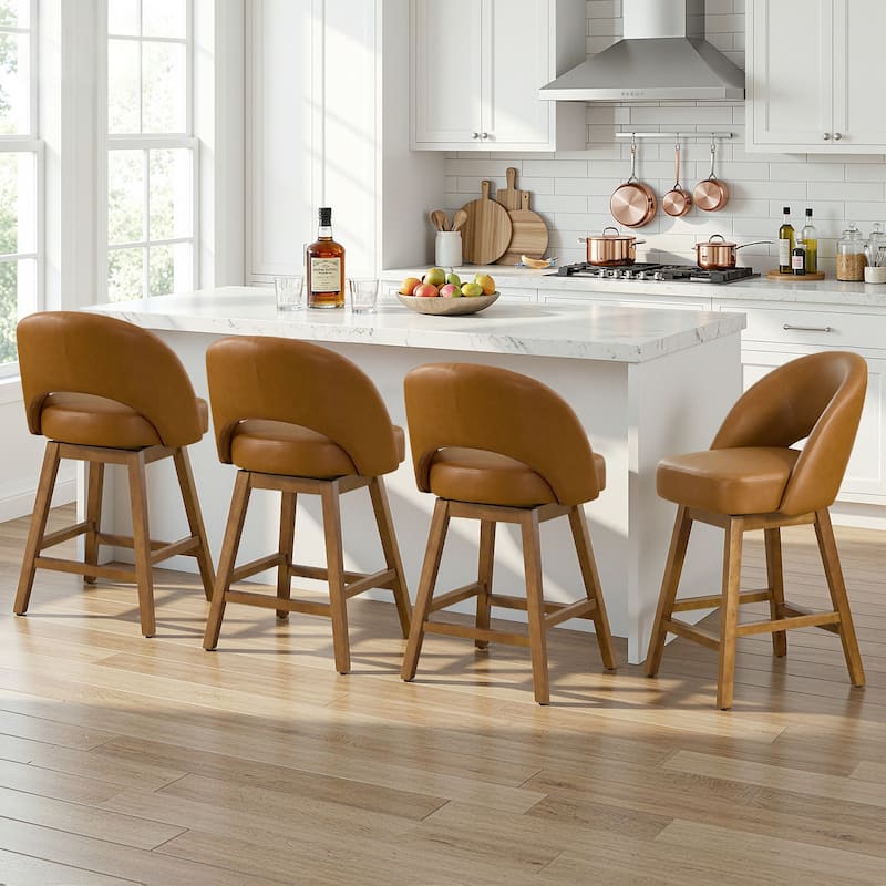 Upholstered Swivel Counter Height Bar Stools with Cutout Back and Solid Wood Frame - 38.2"H x 22.1"W x 23.6"D