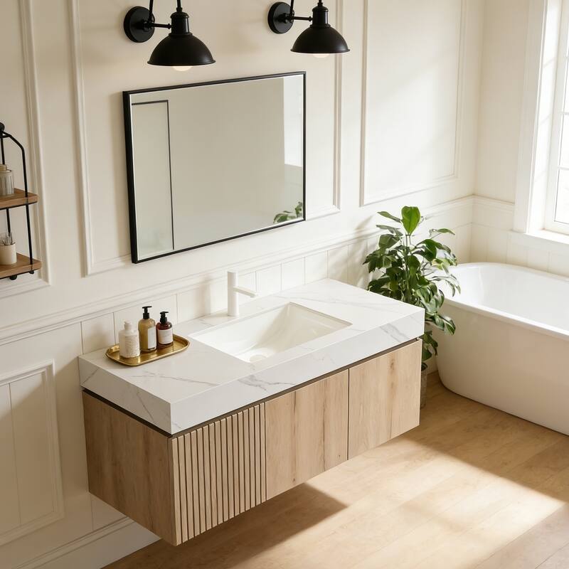 Floating Storage Bathroom Vanity with 1 Pre-drilled Faucet Hole