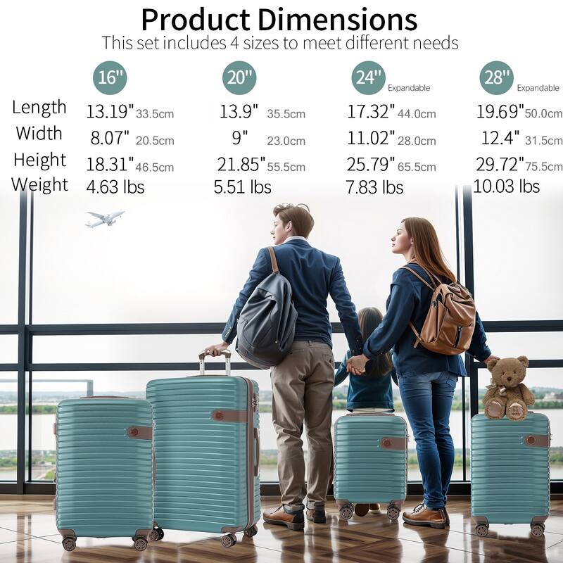 4 Piece Luggage Set Suitcase Set, Hardshell Lightweight Expandable Travel Luggage w/ 4 Packing Cubes, TSA Lock, Spinner Wheels