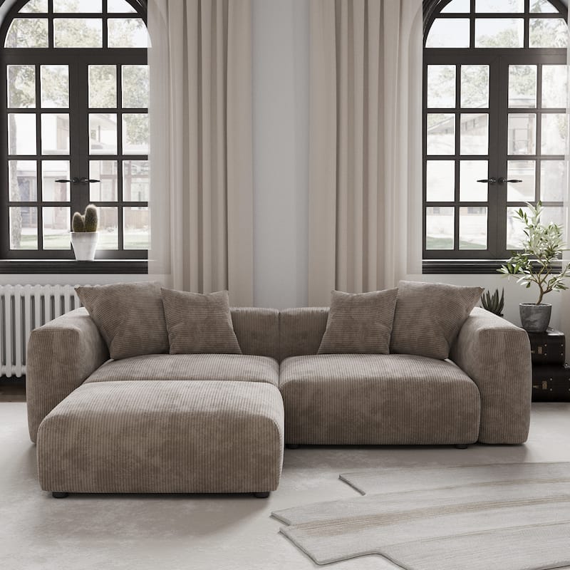 102'' L-shape Corduroy Upholstered Sectional Couch Oversize Modern Minimalist Sofa - Light Brown